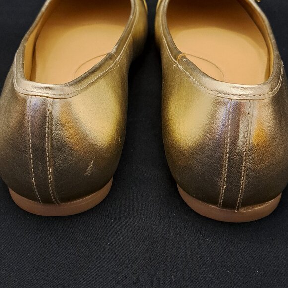 Talbots Shiny Gold Tone Leather Ballet Flats with Bow Size 10.5 M NWOT - Picture 8 of 12